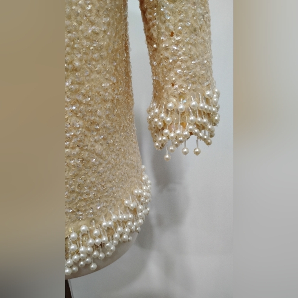 VINTAGE SEQUINED BEADED FRINGE SWEATER - Picture 3 of 11
